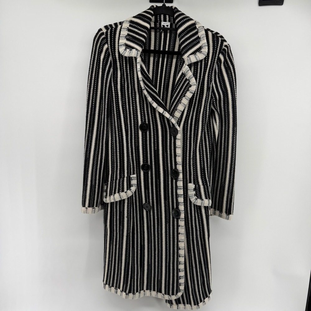 M Missoni Black White Striped Knit Double Breasted Coat Jacket Italy Size 8